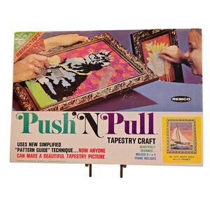 Vintage 1969 Remco Push N Pull Tapestry Craft Kit White Sails Started Board Game
